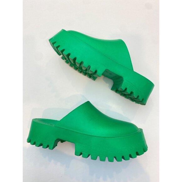 Lili & Oumer Platform Lug Sole Clog Mules Green Slip On Shoes Women's Size 10 - Picture 4 of 11